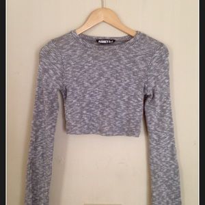 Audrey 3+1 Heather Grey Long Sleeve Crop Top